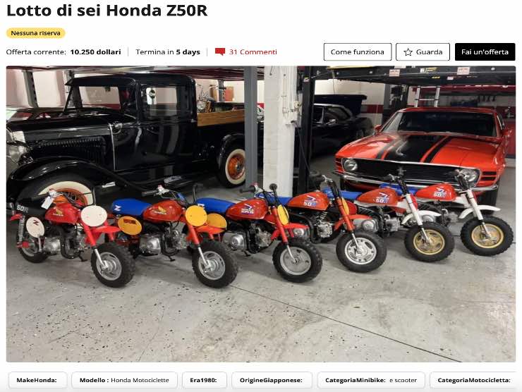 Vendita in blocco di sei Honda Z50R a prezzo di circa 10mila dollari