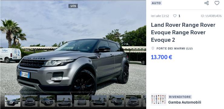 Range Rover Evoque prezzo record