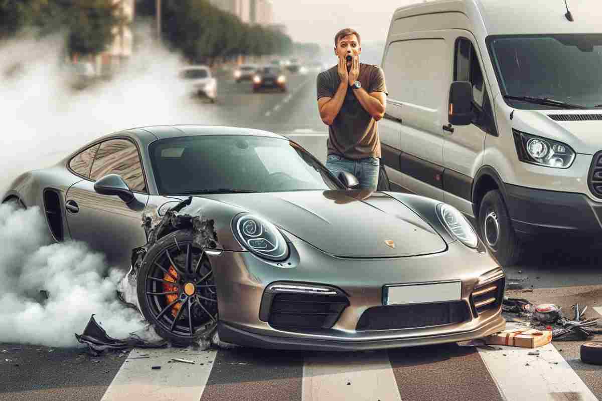 Porsche fatta a pezzi da uno imbranato